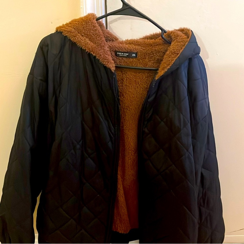 EMERY ROSE Plus Teddy Lined Hooded Quilted Jacket